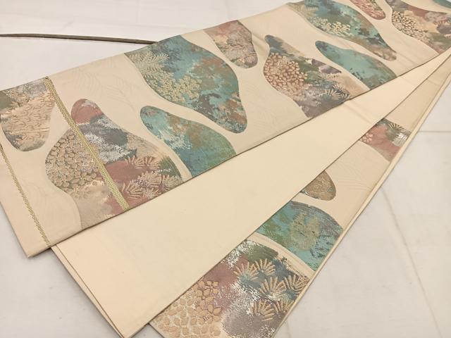 平和屋着物◎六通柄袋帯 草花文 金銀糸 正絹 逸品 BAAW3848mz