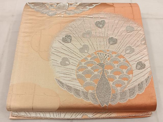 平和屋着物◎六通柄袋帯 孔雀 銀糸 正絹 逸品 BAAW3860mz
