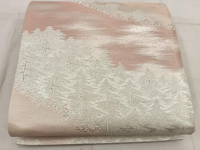 平和屋着物◎六通柄袋帯 樹林文 銀糸 正絹 逸品 BAAW3862mz