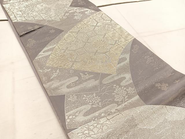 平和屋着物◎六通柄袋帯 地紙重ね蜀江花文 金銀糸 正絹 逸品 BAAW3871mz