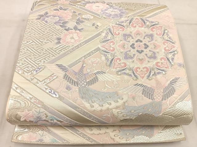 平和屋着物◎六通柄袋帯 唐織 九百錦 孔雀花文 正絹 逸品 BAAW3900mz