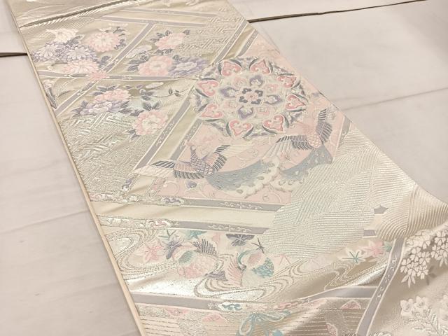 平和屋着物◎六通柄袋帯 唐織 九百錦 孔雀花文 正絹 逸品 BAAW3900mz