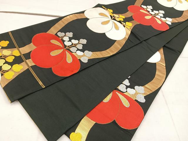 平和屋着物◎六通柄袋帯 唐織 立涌桐文 黒地 金銀糸 正絹 逸品 BAAW3908mz