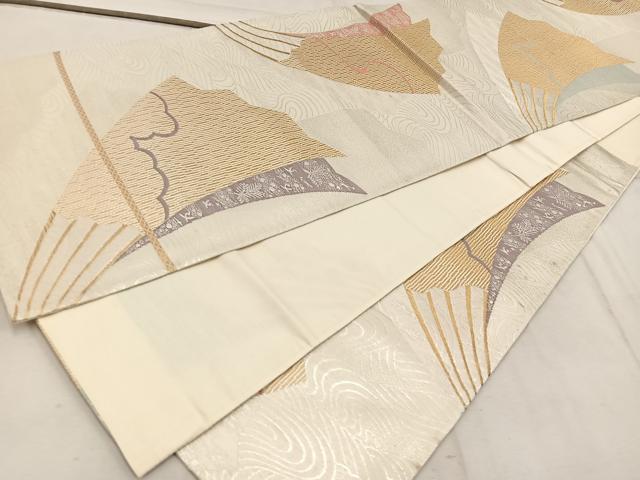 平和屋着物◎六通柄袋帯 扇面花文 金銀糸 正絹 逸品 BAAW3924mz