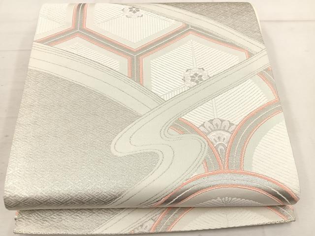 平和屋着物◎六通柄袋帯 雅琴錦 亀甲花文 プラチナ本銀二重織 正絹 逸品 BAAW3927mz