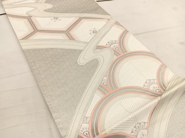 平和屋着物◎六通柄袋帯 雅琴錦 亀甲花文 プラチナ本銀二重織 正絹 逸品 BAAW3927mz