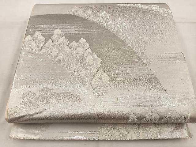 平和屋着物◎六通柄袋帯 遠山樹林文 プラチナ箔 正絹 逸品 BAAW3949mz