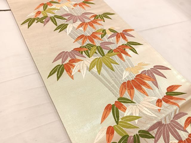 平和屋着物◎六通柄袋帯 唐織 笹竹文 銀糸 正絹 逸品 BAAW3950mz