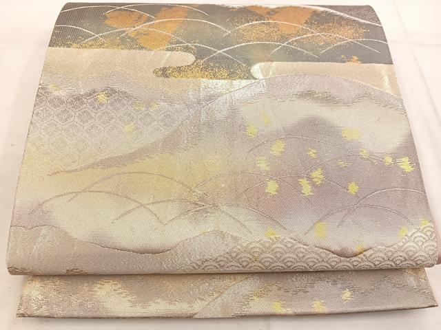 平和屋着物◎西陣 六通柄袋帯 遠山芝草文 金銀糸 正絹 逸品