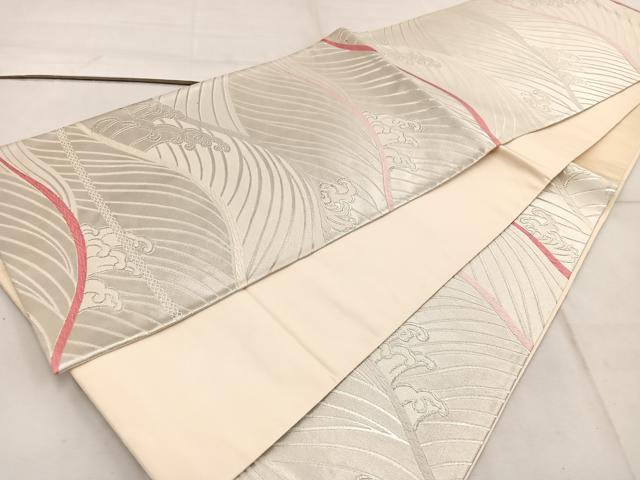 平和屋着物◎六通柄袋帯 立波文 銀糸 正絹 逸品 BAAW3963mz