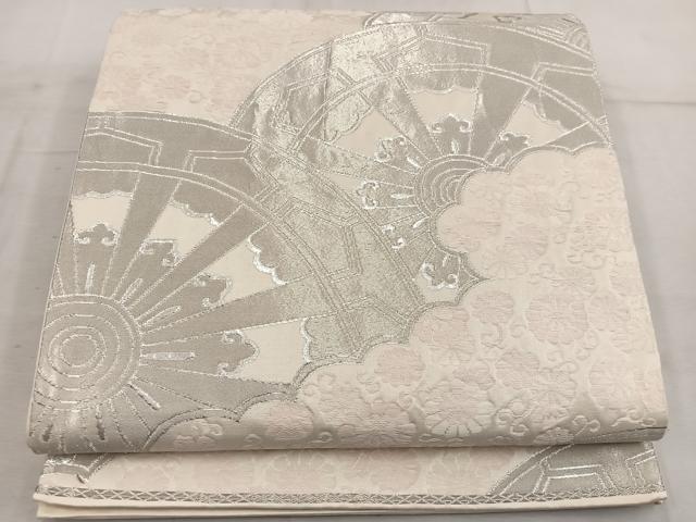 平和屋着物◎六通柄袋帯 唐織 源氏車菊花文 銀糸 正絹 逸品 BAAW3966mz