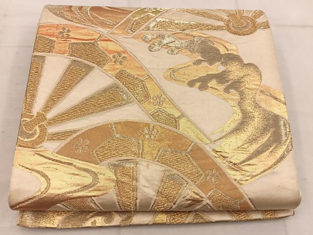 平和屋着物◎六通柄袋帯 片輪車花文 金糸 正絹 逸品 BAAW3985mz