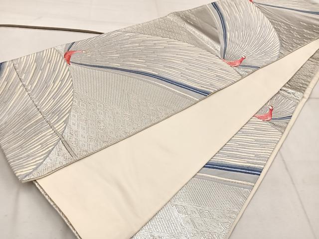 平和屋着物◎六通柄袋帯 唐織 孔雀 銀糸 正絹 逸品 BAAW3989mz