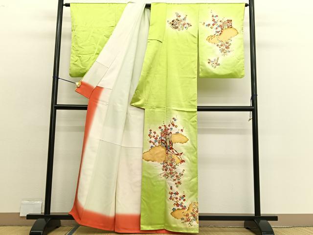 平和屋着物▼訪問着 駒刺繍 御所車枝梅文 暈し染め 金彩 正絹 逸品 BAAW4176hv