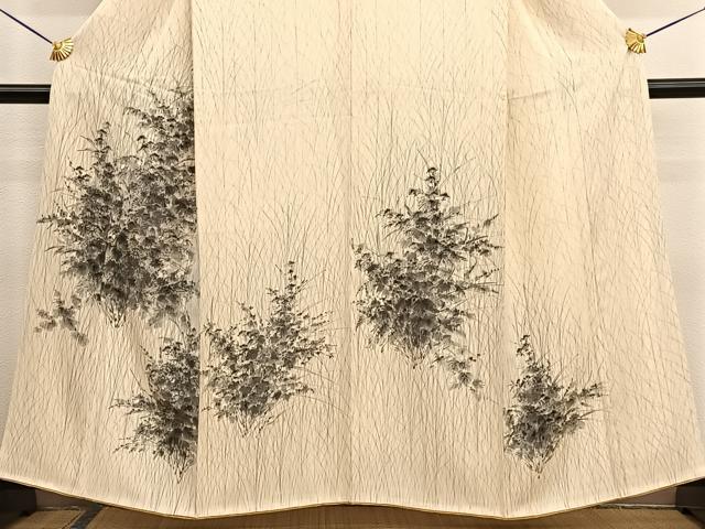 平和屋着物▼中国三大刺繍 相良刺繍 訪問着 手描き 草花文 正絹 逸品 BAAW4213hv