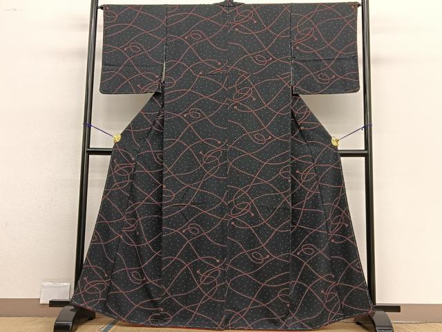 平和屋着物■上質な小紋 結び紐文 濃紺地 正絹 逸品 BAAW4328hv