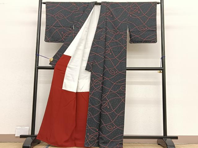 平和屋着物■上質な小紋 結び紐文 濃紺地 正絹 逸品 BAAW4328hv