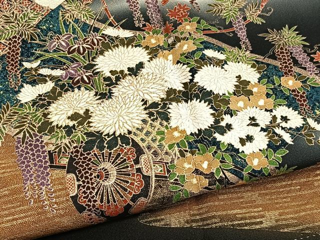 平和屋着物■豪華黒留袖 作家物 花車蒔絵文 暈し染め 金彩 正絹 逸品 BAAW4347hv