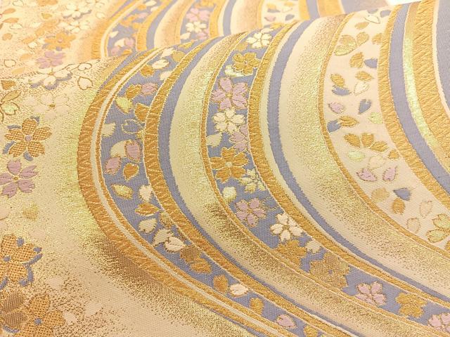 平和屋着物●森英恵・HANAE MORI 六通柄袋帯 唐織 桜流し 金糸 正絹 逸品 BAAW4368hv