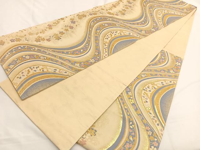 平和屋着物●森英恵・HANAE MORI 六通柄袋帯 唐織 桜流し 金糸 正絹 逸品 BAAW4368hv