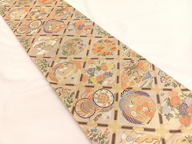 平和屋着物▼六通柄袋帯 唐織 桃山天井文 金糸 正絹 逸品 BAAW4391hv
