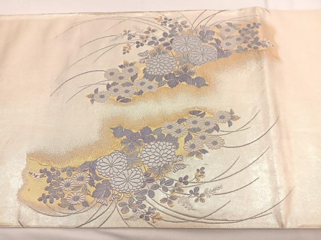 平和屋着物▼六通柄袋帯 唐織 孔雀花文 金糸 引箔 正絹 逸品 BAAW4395hv