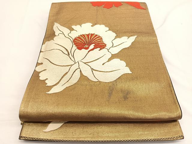 平和屋着物◎六通柄袋帯 唐織 カトレア 金糸 正絹 逸品 BAAW4414hv