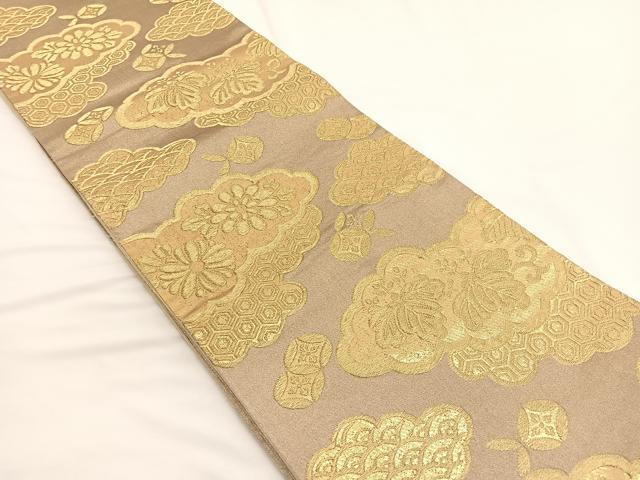 平和屋着物◎六通柄袋帯 雲取り有職花文 金糸 正絹 逸品 BAAW4417hv