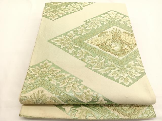 平和屋着物◎六通柄袋帯 唐織 松皮菱鳳凰花文 金銀糸 正絹 逸品 BAAW4435hv