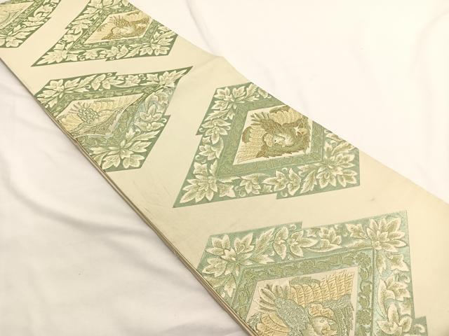 平和屋着物◎六通柄袋帯 唐織 松皮菱鳳凰花文 金銀糸 正絹 逸品 BAAW4435hv