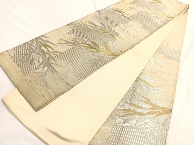 平和屋着物◎六通柄袋帯 笹竹文 金銀糸 正絹 逸品 BAAW4436hv