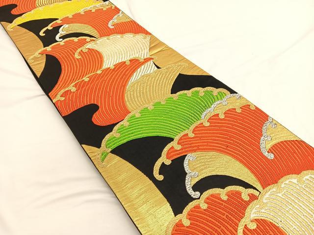 平和屋着物◎六通柄袋帯 唐草 立波文 黒地 金銀糸 正絹 逸品 BAAW4438hv