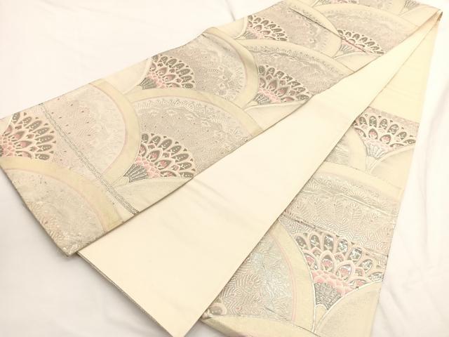 平和屋着物◎六通柄袋帯 唐織 孔雀羽青海波 プラチナ箔二重織 正絹 逸品 BAAW4447hv