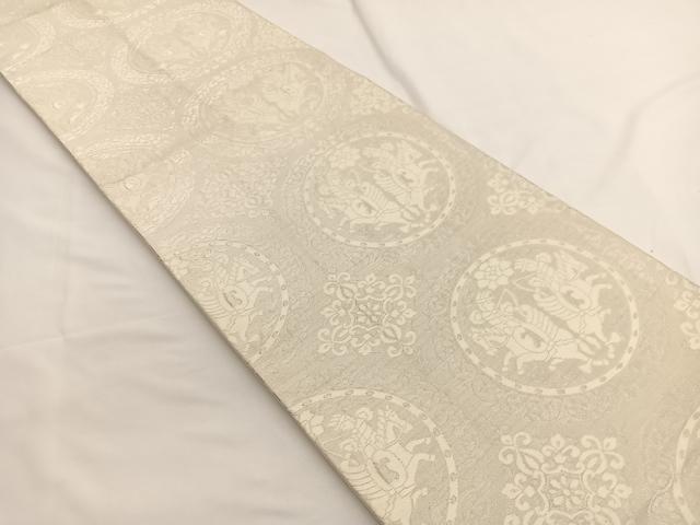 平和屋着物◎六通柄袋帯 狩猟丸文 銀糸 正絹 逸品 BAAW4466hv