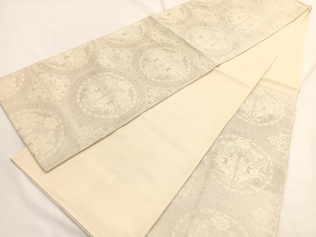 平和屋着物◎六通柄袋帯 狩猟丸文 銀糸 正絹 逸品 BAAW4466hv