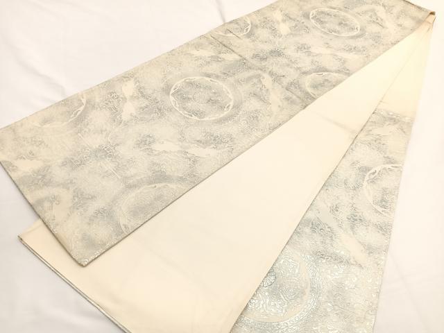 平和屋着物◎六通柄袋帯 飾花文 銀糸 正絹 逸品 BAAW4478hv