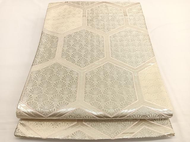 平和屋着物◎六通柄袋帯 亀甲花青海波 銀糸 正絹 逸品 BAAW4503hv