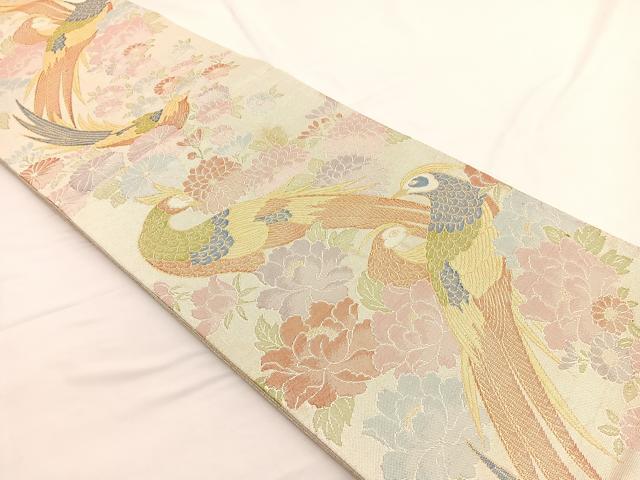 平和屋着物◎本箔佐賀錦 六通柄袋帯 尾長鳥花文 金銀糸 正絹 逸品 BAAW4507hv