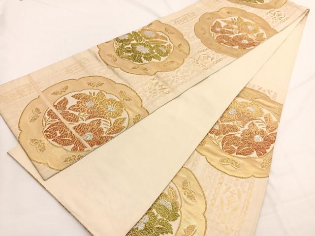 平和屋着物◎六通柄袋帯 花絵皿文 金銀糸 正絹 逸品 BAAW4542hv