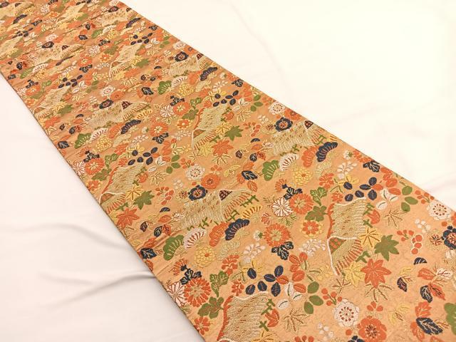 平和屋着物◎九寸開き名古屋帯 唐織 茶屋辻草花文 金糸 引箔 正絹 逸品 BAAW4556hv