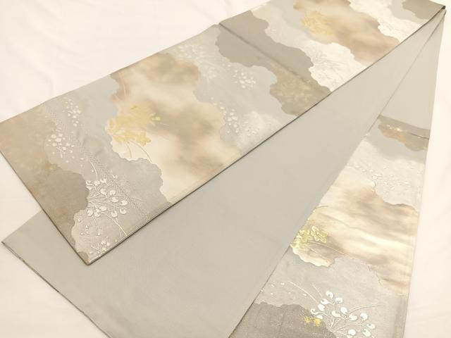 平和屋着物◎六通柄袋帯 桔梗萩文 栄箔錦 正絹 逸品 BAAW4557hv