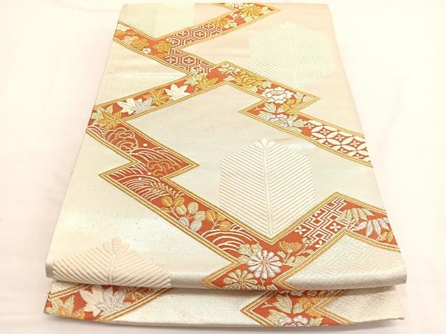 平和屋着物◎六通柄袋帯 唐織 松皮菱有職花文 金銀糸 正絹 逸品 BAAW4563hv