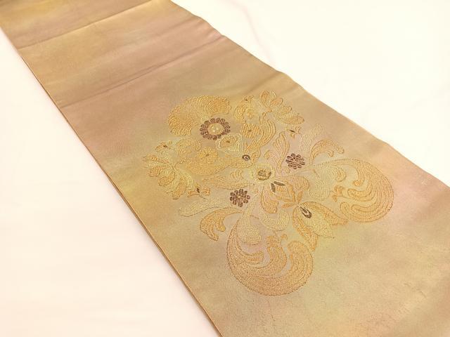 平和屋着物◎太鼓柄 本袋帯 更紗飾花文 金糸 引箔 正絹 逸品 BAAW4564hv