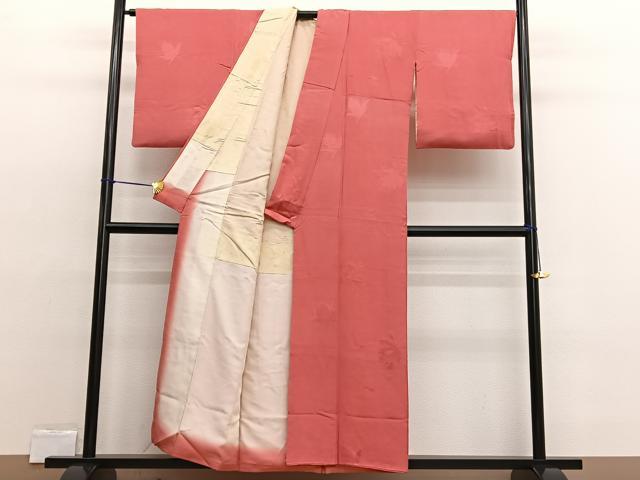 平和屋着物■上質な色無地 舞葉地紋 銀朱色 正絹 逸品 BAAW4578hv