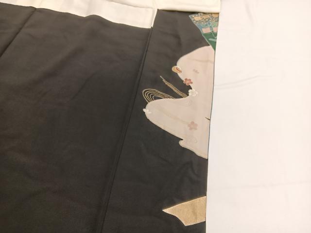 平和屋着物■豪華黒留袖 駒刺繍 檜扇花籠文 暈し染め 金銀彩 正絹 逸品 BAAW4607hv