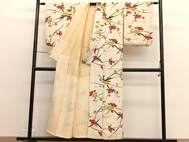 平和屋着物■上質な小紋 型染め 枝椿 正絹 逸品 BAAW4651hv