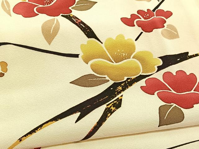 平和屋着物■上質な小紋 型染め 枝椿 正絹 逸品 BAAW4651hv
