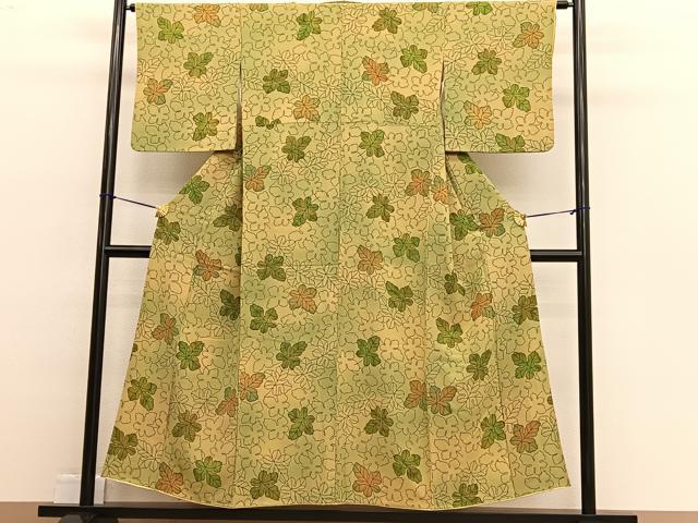 平和屋着物■上質な小紋 手描き 草葉文 暈し染め 正絹 逸品 BAAW4655hv