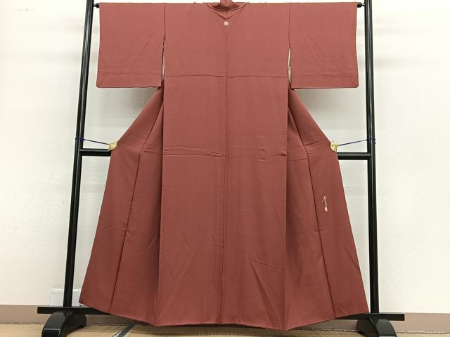 平和屋着物■上質な色無地 作家物 本草木染 紋意匠 紅樺色 正絹 逸品 BAAW4729hv