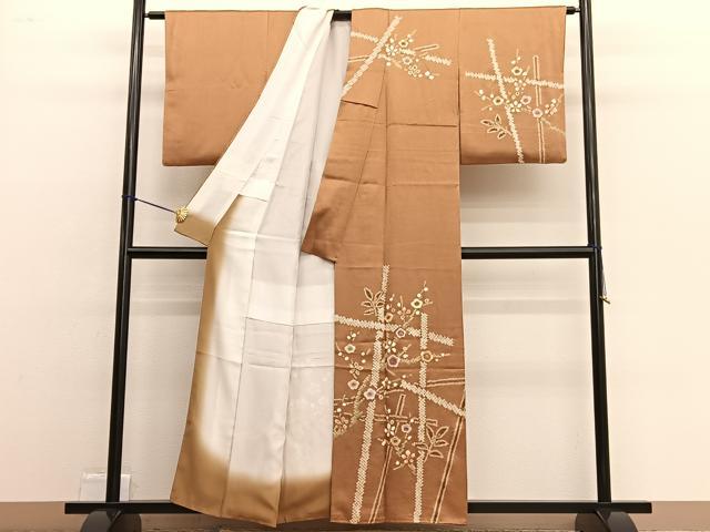 平和屋着物■訪問着 絞り 刺繍 枝梅文 金彩 正絹 逸品 BAAW4738hv